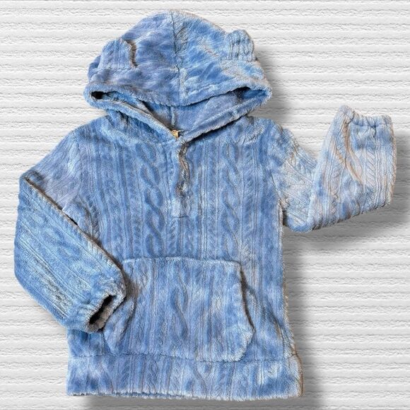 Laughing Llama Velour Cable Knit Print Pull Over Bear Ear Hoodie 24m Blue Kanga - Picture 2 of 5